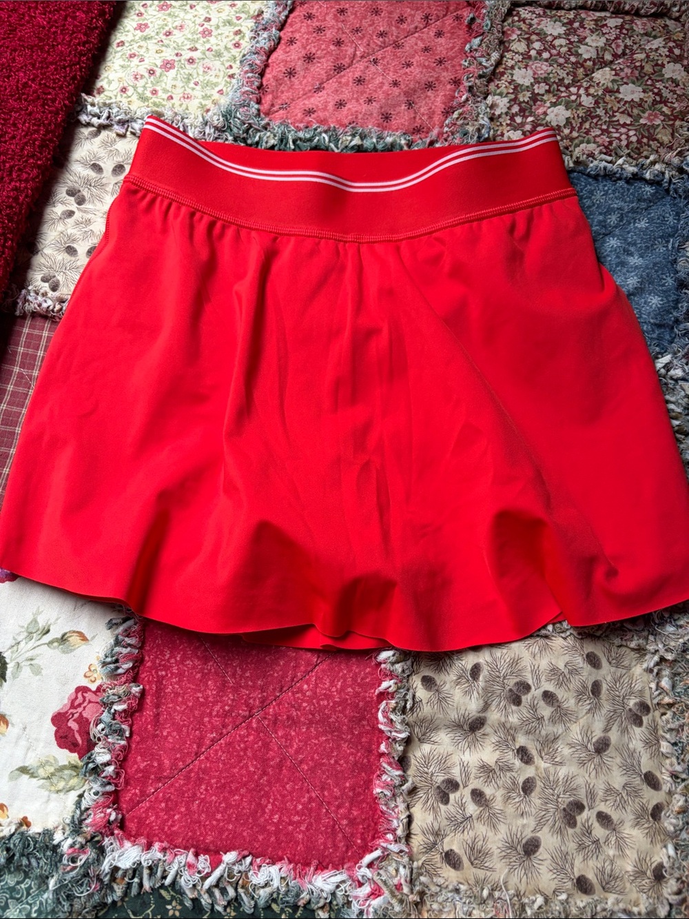 Athleta Bright Red Athletic Skirt with Double-Stripe Waistband. Size XS